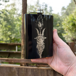 8oz BLACK Baphomet Head Flask