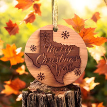 Load image into Gallery viewer, Texas Merry Christmas Y&#39;all - Raw Cedar Ornament 3x3in