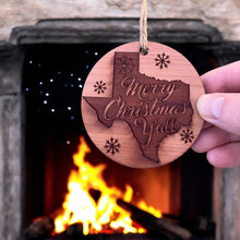 Load image into Gallery viewer, Texas Merry Christmas Y&#39;all - Raw Cedar Ornament 3x3in