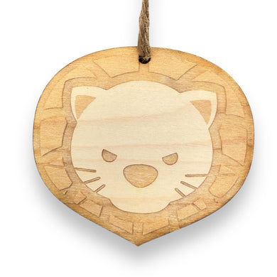 Ornament - Cute Lion - Raw Wood 3x2in