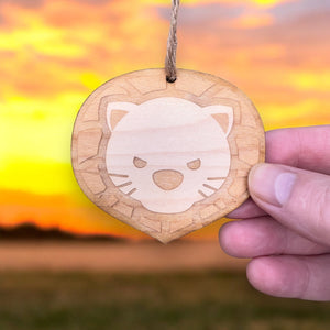 Ornament - Cute Lion - Raw Wood 3x2in