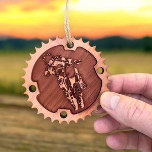 Dirtbike and Chainring - Cedar Ornament