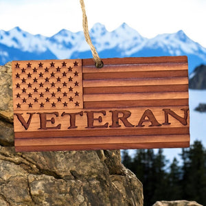 Veteran American Flag - Cedar Ornament