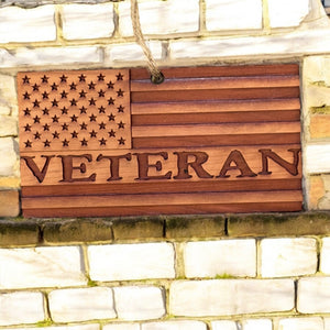 Veteran American Flag - Cedar Ornament