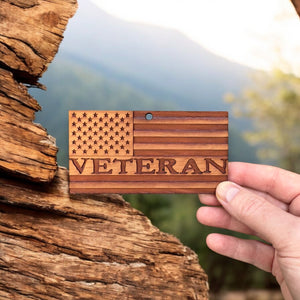 Veteran American Flag - Cedar Ornament