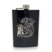 Load image into Gallery viewer, 8oz Wizard and Dragon BLACK flask