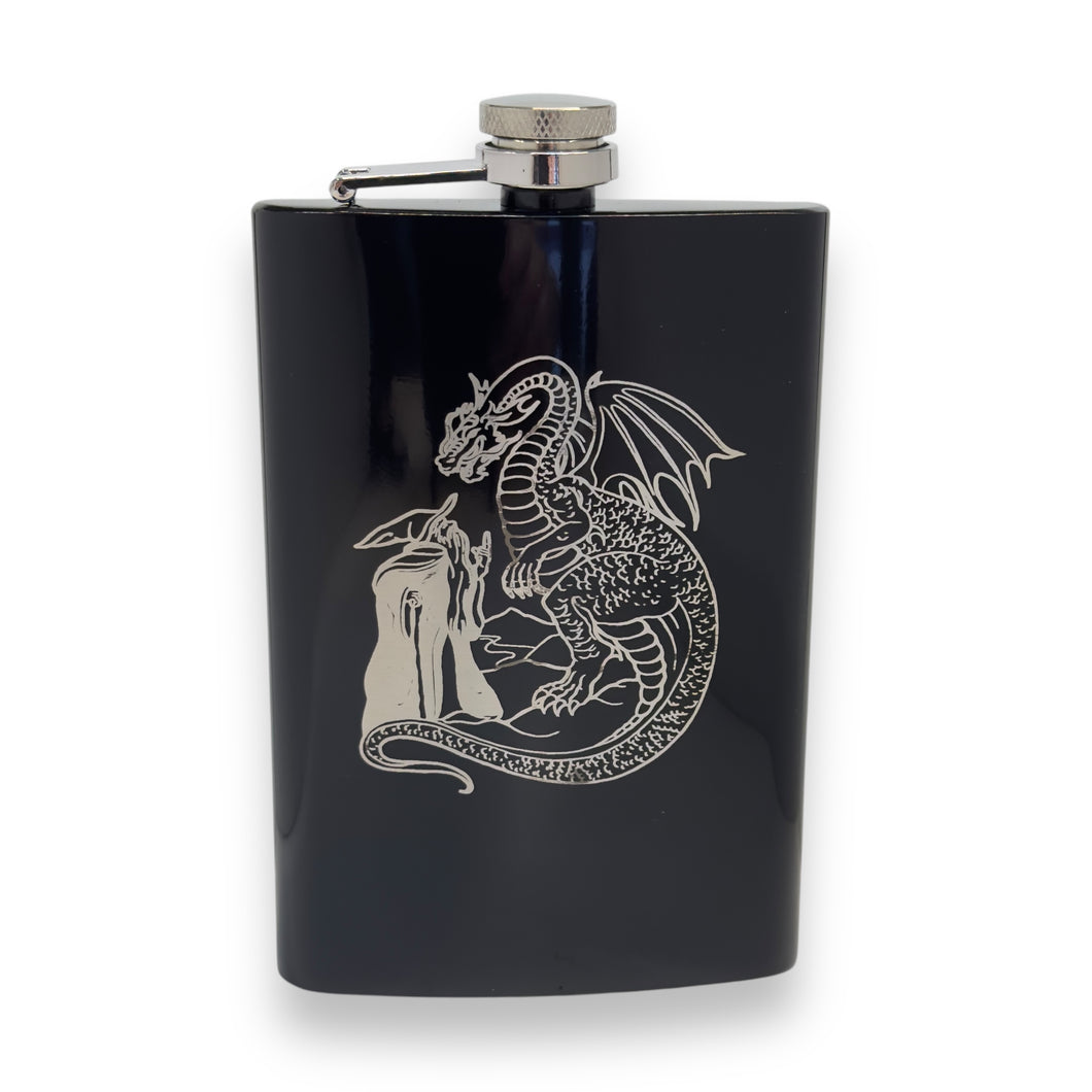 8oz Wizard and Dragon BLACK flask