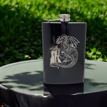 Load image into Gallery viewer, 8oz Wizard and Dragon BLACK flask