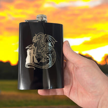 Load image into Gallery viewer, 8oz Wizard and Dragon BLACK flask