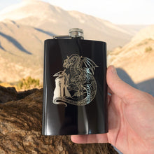 Load image into Gallery viewer, 8oz Wizard and Dragon BLACK flask