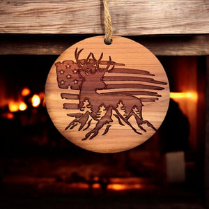 American Deer Flag - Cedar Ornament