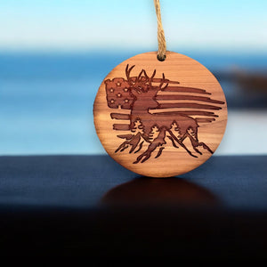 American Deer Flag - Cedar Ornament