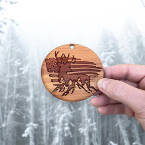 American Deer Flag - Cedar Ornament