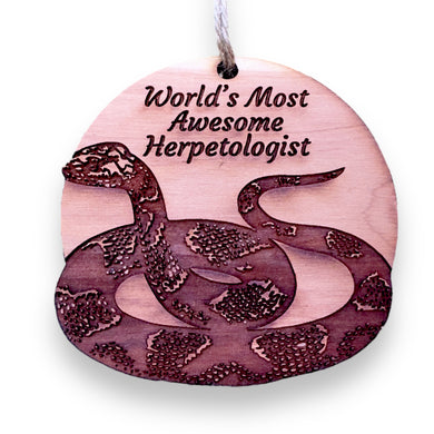 Worlds Most Awesome Herpetologist Snake - Cedar Ornament