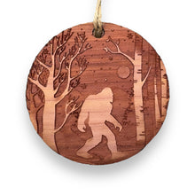 Load image into Gallery viewer, Winter Sasquatch Bigfoot - Raw Cedar Ornament 3x3in