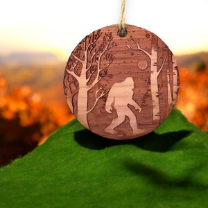 Winter Sasquatch Bigfoot - Raw Cedar Ornament 3x3in