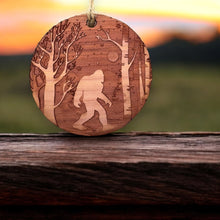 Load image into Gallery viewer, Winter Sasquatch Bigfoot - Raw Cedar Ornament 3x3in