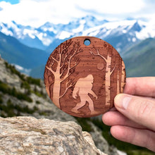 Load image into Gallery viewer, Winter Sasquatch Bigfoot - Raw Cedar Ornament 3x3in