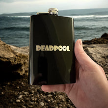 Load image into Gallery viewer, 8OZ Deadpool Flask - BLACK, RED, STAINLESS, OR 6OZ LEATHER