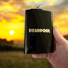 Load image into Gallery viewer, 8OZ Deadpool Flask - BLACK, RED, STAINLESS, OR 6OZ LEATHER