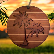 Load image into Gallery viewer, Sunset and Palm Trees - Cedar Ornament