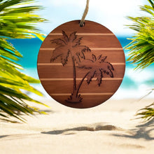 Load image into Gallery viewer, Sunset and Palm Trees - Cedar Ornament