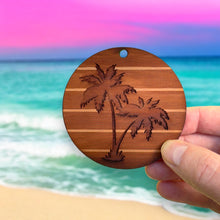 Load image into Gallery viewer, Sunset and Palm Trees - Cedar Ornament