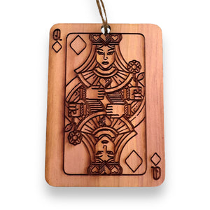 Cedar Ornament - Queen of Diamonds Card