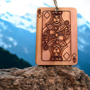 Cedar Ornament - Queen of Diamonds Card