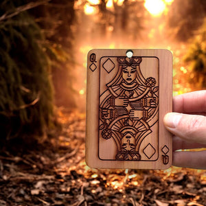 Cedar Ornament - Queen of Diamonds Card