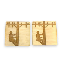 Load image into Gallery viewer, Lineman Coasters Set of 2 - Raw Wood