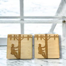 Load image into Gallery viewer, Lineman Coasters Set of 2 - Raw Wood