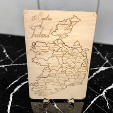 Load image into Gallery viewer, 26 counties of Ireland Puzzle Map - Art Kit - Raw Wood 18x12 Inches - With Stand