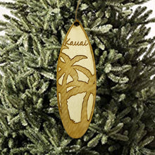 Load image into Gallery viewer, Ornament - Kauai Palm Tree Surfboard - Raw Wood Maple