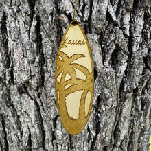 Load image into Gallery viewer, Ornament - Kauai Palm Tree Surfboard - Raw Wood Maple