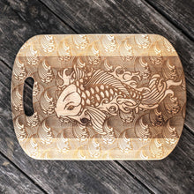 Load image into Gallery viewer, Koi Fish Cutting Board 14&#39;&#39;x9.5&#39;&#39;x.5&#39;&#39; Bamboo