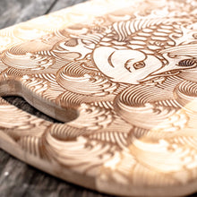Load image into Gallery viewer, Koi Fish Cutting Board 14&#39;&#39;x9.5&#39;&#39;x.5&#39;&#39; Bamboo