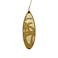 Load image into Gallery viewer, Ornament - Lanai Palm Tree Surfboard - Raw Wood Maple