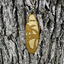 Load image into Gallery viewer, Ornament - Lanai Palm Tree Surfboard - Raw Wood Maple