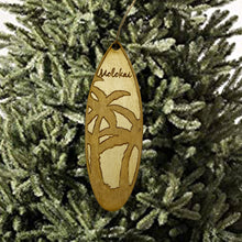 Load image into Gallery viewer, Ornament - Molokai Palm Tree Surfboard - Raw Wood Maple