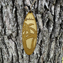 Load image into Gallery viewer, Ornament - Molokai Palm Tree Surfboard - Raw Wood Maple