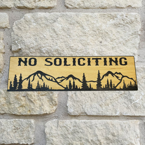 No Soliciting Mountain Scene - BLACK Sign 4"x12"