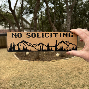 No Soliciting Mountain Scene - BLACK Sign 4"x12"