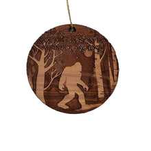 Load image into Gallery viewer, Not all Who Wander are Lost WINTER SASQUATCH - Cedar Ornament