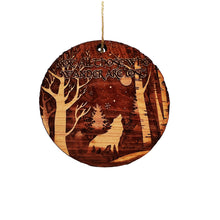 Load image into Gallery viewer, Not all Who Wander are Lost WINTER WOLF - Cedar Ornament