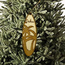 Load image into Gallery viewer, Ornament - Oahu Palm Tree Surfboard - Raw Wood Maple