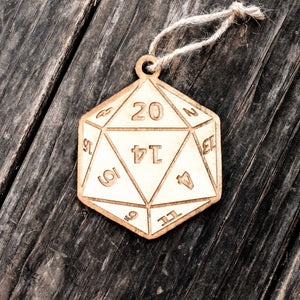 Ornament - D20 - Raw Wood 3x3in