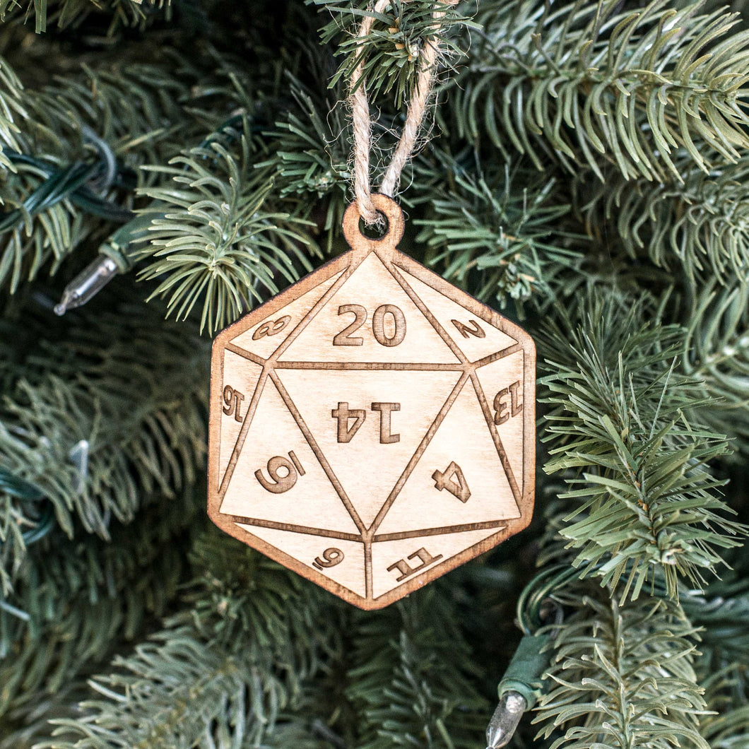 Ornament - D20 - Raw Wood 3x3in