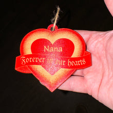 Load image into Gallery viewer, Ornament - PERSONALIZED RED Forever in our Hearts - 3x3in