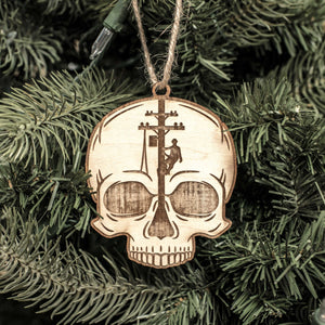 Ornament - Lineman Skulls - Set of 4 - Raw Wood 3x3in